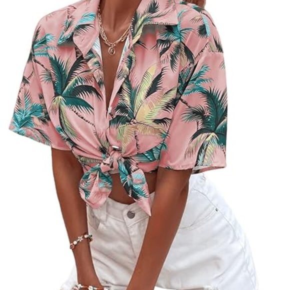 SweatyRocks Women's Short Sleeve Cute Print Button Down Shirt Tops - Picture 2 of 4